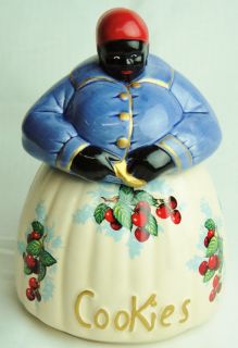McCoy Black Americana Mammy Cherries Blue Cookie Jar