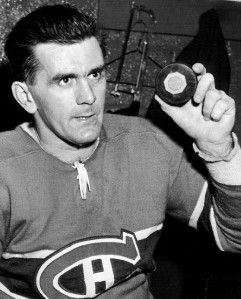 Maurice Richard with Milestone Puck Montreal Canadiens Photo