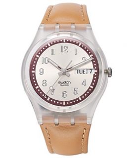Swatch Watch, Unisex Croissant Chaud Camel Leather Strap 34mm GE700