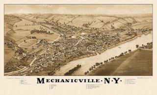 Mechanicville Birds Eye View Map 1882 New York Saratoga County