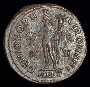 An ancient Roman silver coin of the Emperor Maximian, ( Marcus