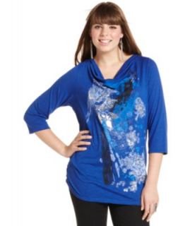 Style&co. Plus Size Top, Three Quarter Sleeve Printed   Plus Size Tops