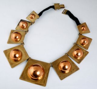 Vintage Mod CASA MAYA Mexican COPPER and BRASS Dome NECKLACE Harmon