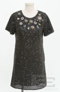 Megan Park Black Sequined Short Sleeve Jeweled Dress Size 2 New $840
