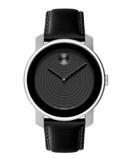 Movado Watch, Swiss Bold Large Black Leather Strap 44mm 3600072   All
