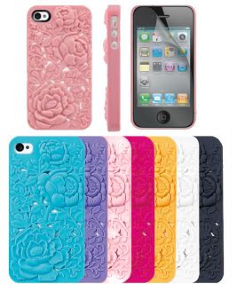 Rose Flower 3D Case Cover for iPhone 4 4S Screen Protector