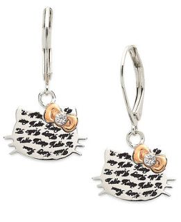 Hello Kitty Sterling Silver Earrings, Engraved Script Drop Earrings