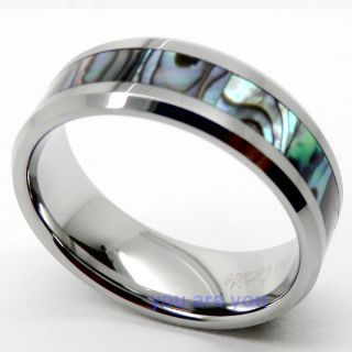 Tungsten Ring 8mm w Abalone Shell Inlay Mens Wedding Engagement Ring