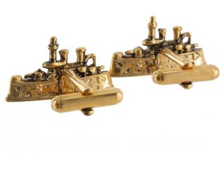 New Mens Yellow Gold Plated Cufflinks Nautical SHIP Boat Made in USA
