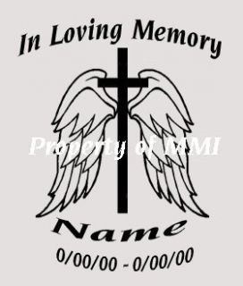 MEMORY #2 Angel Wings Cross Vinyl DECAL Car Truck Window Memorial