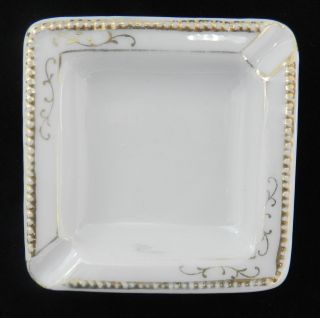Vintage Collectible Sanders Gold Trim Small Square Ceramic Ashtray