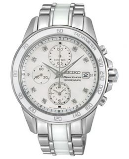 Seiko Watch, Womens Chronograph Sportura Diamond Accent White Ceramic