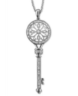 Diamond Necklace, 14k Rose Gold and Sterling Silver Diamond Flower Key