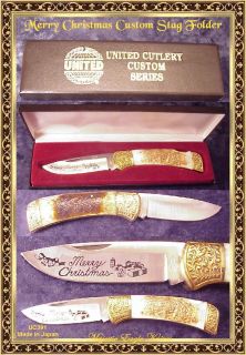 Cutlery UC391 Custom Series Sambar Stag Merry Christmas Lockback Knife