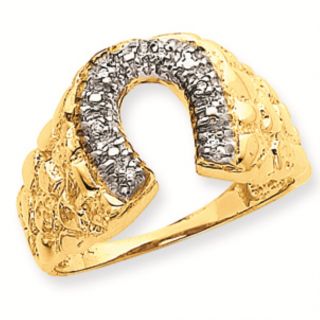 14k Gold AA Diamond Mens Nugget Horseshoe Ring