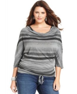 Seven7 Jeans Plus Size Top, Three Quarter Sleeve Striped