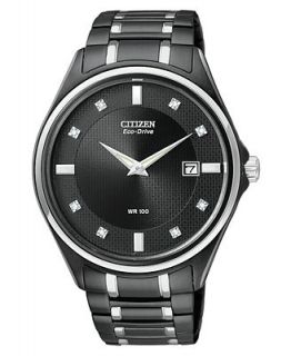 Citizen Watch, Mens Eco Drive Diamond Accent Black Plated Stainless