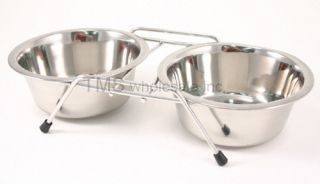 Stainless Steel 2 PC Pet Bowls w Stand Dog Feeder