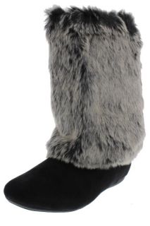 Report New Meloni Black Faux Fur Fold Over Casual Mid Calf Boots Shoes