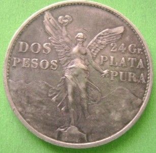 1921 Mexican Silver Coin 2 Pesos Winged Victory Angel de La