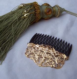 VINTAGE NEO BAROQUE STYLE CZECH GOLDTONE METAL HAIR COMB