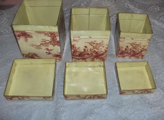 Vintage 6 Pc Metal Tin Nesting Boxes Canisters 18th Century Pastoral