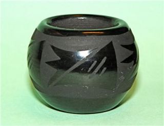 Indian Pottery Mini Vase Pot Merton Engraved Carved Blackware