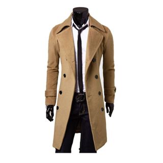 Mens Trench Coat Double Breasted Jacket Notched Shawl Lapel Winter