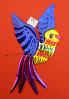 Mexican Hand Cut Painted Tin Folk Art Singing Birds Christmas Tree