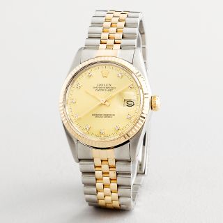 Mens Rolex Datejust Date 2Tone 18K Stainless Steel Watch Gold Diamond