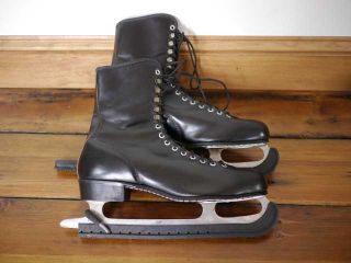 Vintage MENS Black Leather Ice Skates Mt. Royal Pro Made in Canada 10