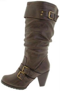 Madden Girl Hiinge Womens Buckle Mid Calf Boots 6 Brown Pari Synthetic
