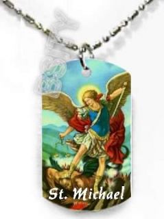 Saint St Michael Archangel Dog Tag Key Chain Charm