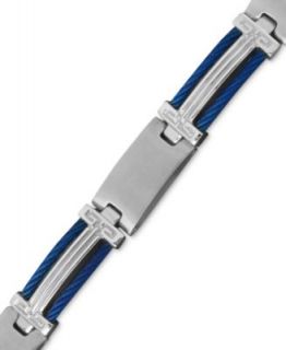Mens Stainless Steel and Blue Ion Plated Stainless Steel Bracelet