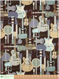 Michael Miller Jam Session Brown Guitars Cotton Fabric