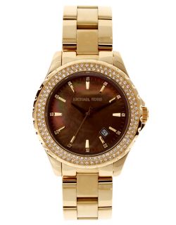 Michael Kors MK5452 Womens Brown MOP Dial Gold Tone Crystal Watch