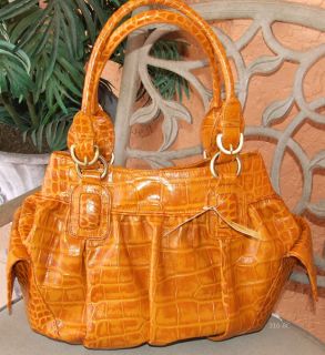 Michael Rome Golden Brown Crocodile Embossed Leather Satchel Handbag