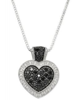 Diamond Pendant, Sterling Silver Black Diamond and White Diamond Heart