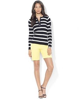 Lauren Jeans Co. Long Sleeve Zippered Striped Top & Five Pocket Shorts