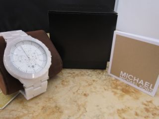 Michael Kors $495 Dylan Style White Ceramic Chronograph Watch MK8177