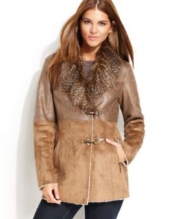 Jones New York Coat, Faux Fur Shawl Collar Wrap Toggle   Womens Coats