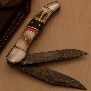 Michelle Johnsonss Custom Hand Made Pocket Knife with Stag Handle BK