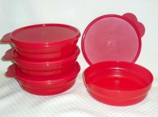 Tupperware Microwave Popsicle Red Cereal Bowl Set of 4 New Holiday