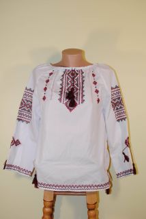Vintage Cotton Ukrainian Hand Embroidered Women Shirt Blouse
