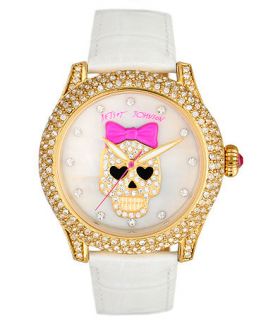 Betsey Johnson Watch, Womens White Croc Embossed Leather Strap