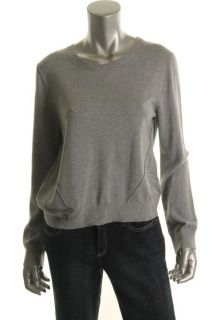 Michael Kors New Gray Ribbed Crewneck Zip Off Pullover Sweater Petites
