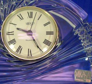 Crystal Wave Design Desktop Mantle Clock Mikasa Elegant Glass