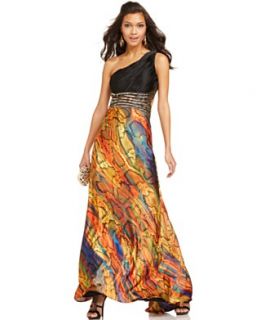 Betsy and Adam Dress, Sleeveless One Shoulder Snake Print Open Back