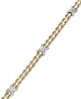 14k Gold over Sterling Silver and Sterling Silver Bracelet, Two Row