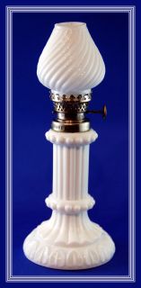 Hard to Find White Milk Glass Embossed Miniature Oil Lamp, H2 92 Made